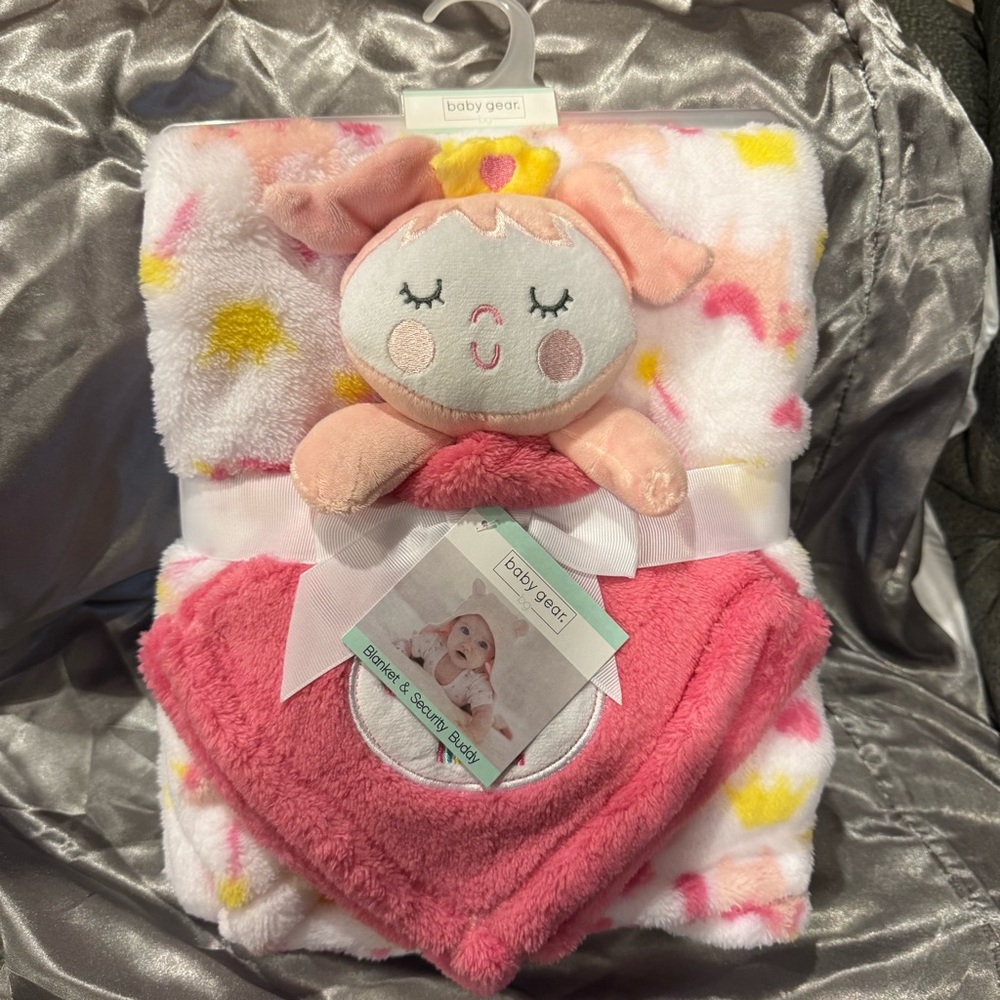 Baby Gear Pink and White Blanket & Security Blanket! Brand New!!